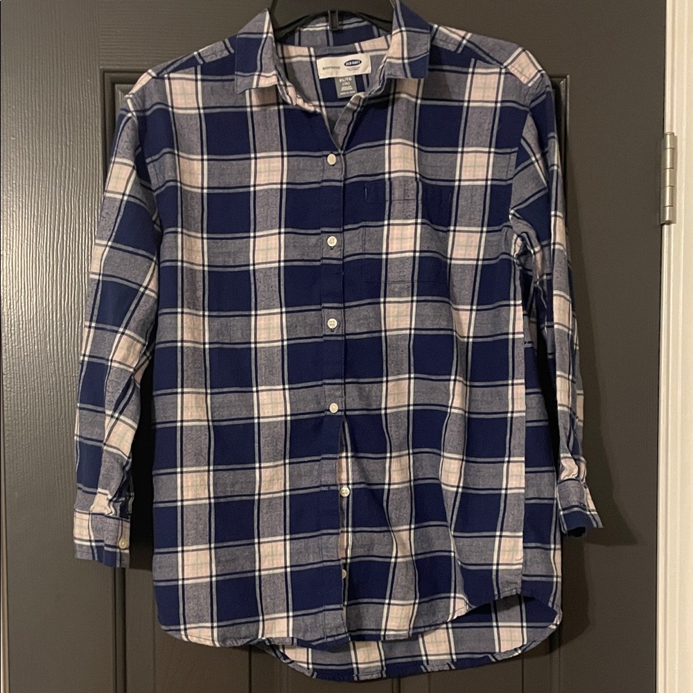 Old Navy Navy and White Plaid Button-Down Shirt